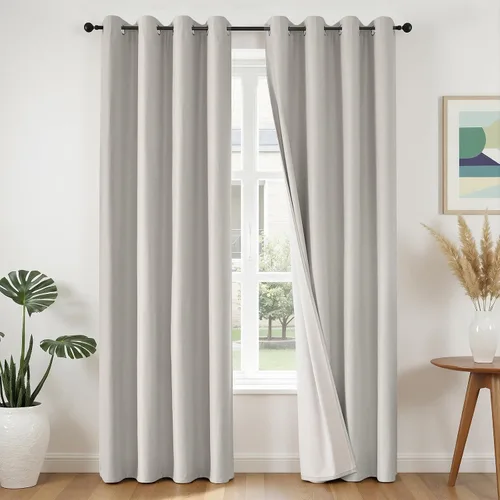 Miniatura 21 de Joydeco Cortinas opacas de lino para dormitorio, con ojales de 90 pulgadas de largo, cortinas resistentes para sala de estar, cortinas con Verde