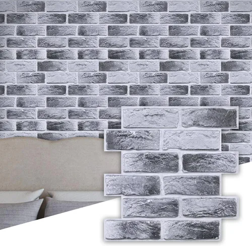 Miniatura 15 de Commomy 10 piezas de paneles de pared de ladrillo sintético 3D de 11.8"X11.8", azulejos de ladrillo de PVC de tamaño pequeño para despegar y pegar