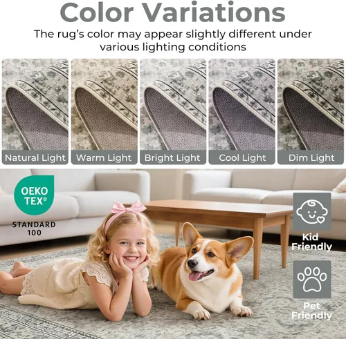 Miniatura 7 de Alfombra lavable de 2 x 3 pies, color beige floral, tapete para puerta de entrada interior, tapetes de cocina para piso, color blanco crema