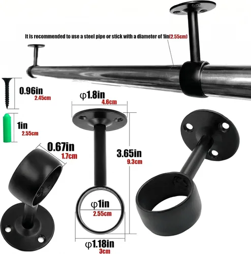 Miniatura 2 de Paquete de 4 soportes de barra de cortina de acero inoxidable de alta resistencia de 1 pulgada, soportes de extremo para poste de armario, soporte
