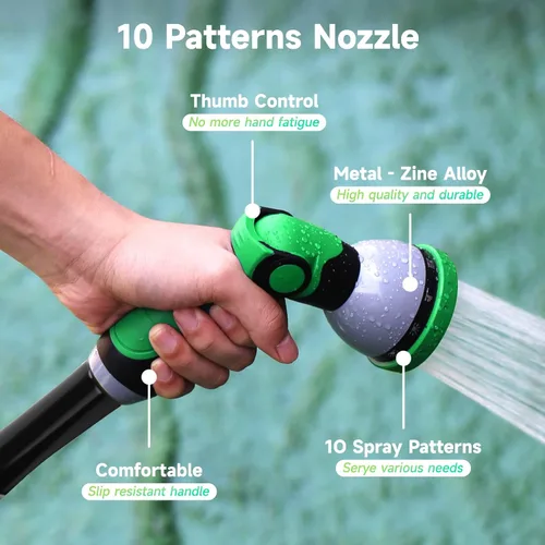 Miniatura 4 de 50FT Garden Hose with Nozzle– High Pressure Nozzle and Flexible Water Hose, All-Weather, Non-Shrinking, Ultra-Lightweight with 3/4" Solid Brass