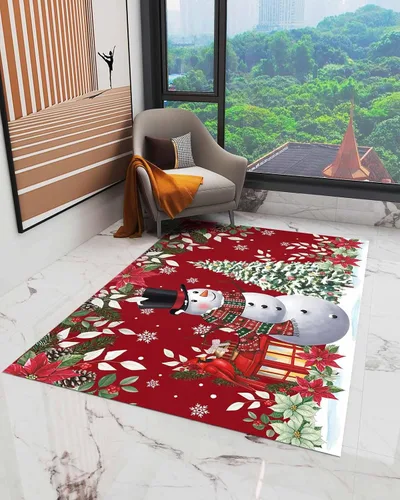 Miniatura 3 de Alfombra rectangular grande de 2.7 x 5 pies, para sala de estar, muñeco de nieve de Navidad, duradera, antideslizante, alfombra para dormitorio