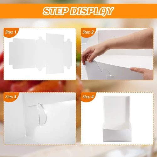 Miniatura 3 de Ireer 50 unidades de cajas de pastel blancas de 10 x 10 x 5 pulgadas, cajas de cartón para panadería para pasteles, galletas y postres