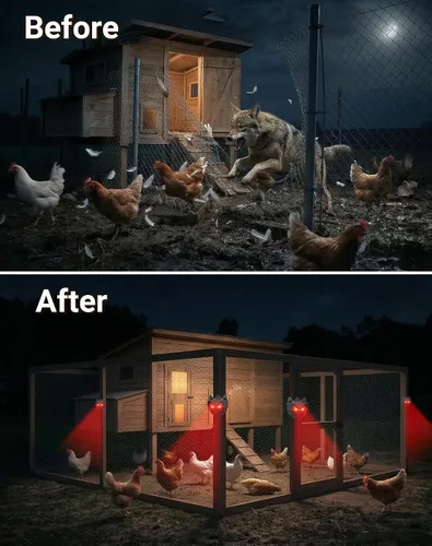 Miniatura 5 de Paquete de 2 repelentes solares nocturnos de animales con luces LED rojas duales, disuasorio de coyote humano para zorro mapache zorrillo, ciervos