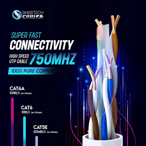Miniatura 7 de Smartech Cables Cable Ethernet CMR CAT6a de 1000 pies Listado ETL 100% cobre puro 10Gbps 23AWG 4UTP pares 750MHz PoE++ Alta velocidad