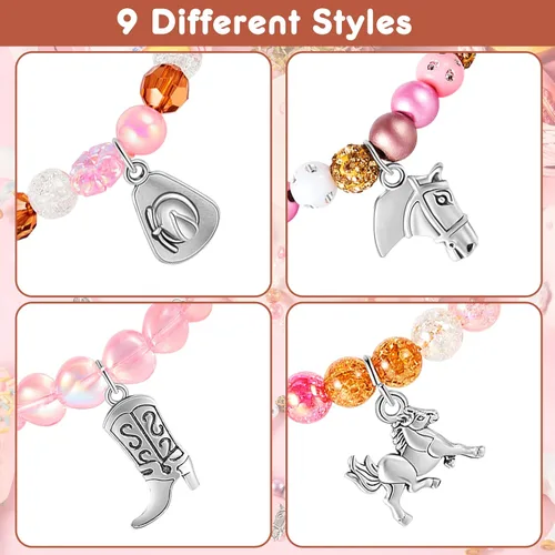 Miniatura 3 de Sureio 9 pulseras de cuentas occidentales para fiestas, regalos de Navidad para adultos, dije de caballo y bota, pulseras para amantes