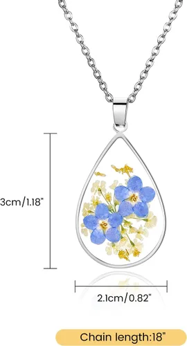 Miniatura 71 de Collar de flores silvestres prensadas con encaje de Forget-Me-Not y Queen Anne Collar de flores prensadas de oro Collares hechos a mano