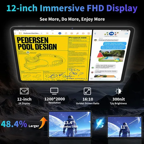 Miniatura 2 de Tablet Android 15 de 12 pulgadas, tableta 2026 con teclado, 24GB+256GB+2TB Expand, tabletas 2 en 1 con Gemini AI, Octa-Core, 8000mAh, WiFi 5G