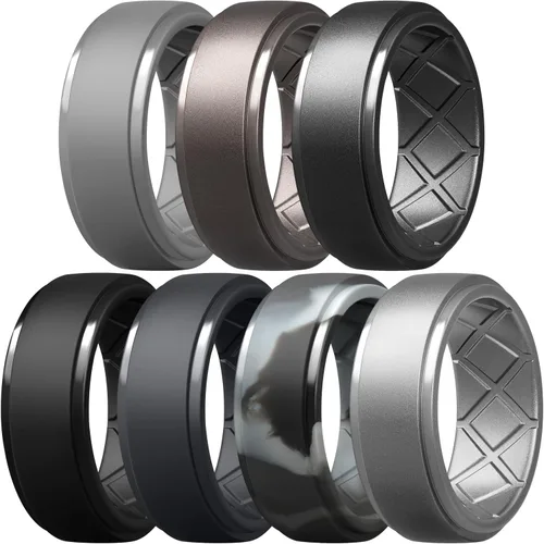 Miniatura 111 de Egnaro - Anillos de silicona para hombre, 25/64 pulgadas (10 mm) de ancho y 3/32 pulgadas (2.5 mm) de grosor, alianzas de boda de goma, paquete