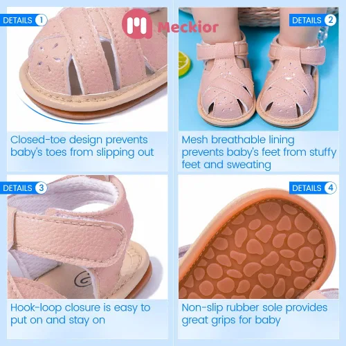 Miniatura 34 de Meckior Sandalias de verano con punta abierta y suave de piel sintética para bebés y niñas pequeñas