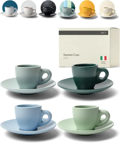 Miniatura 17 de KIVY Tazas de Gres para Espresso, Juego de 4 Piezas - Diseño Italiano, de Paredes Gruesas, 3 oz, Aptas para Microondas y Lavavajillas Verde