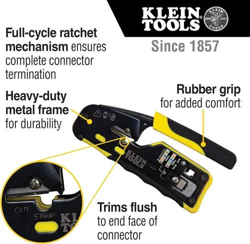 Miniatura 3 de Klein Tools Kit de probador de cables VDV501-851 y crimpadora modular de trinquete VDV226-110, pelacables, cortador de cables, para conectores