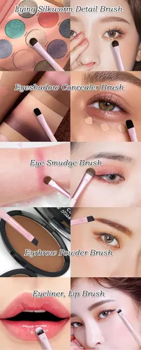 Miniatura 2 de AKOAK 5 unids/set Viaje Portátil Mini Ojo Maquillaje Cepillo Aplicar Sombra de Ojos Delineador de Cejas Cepillo de Maquillaje de Labios Juego de Oro