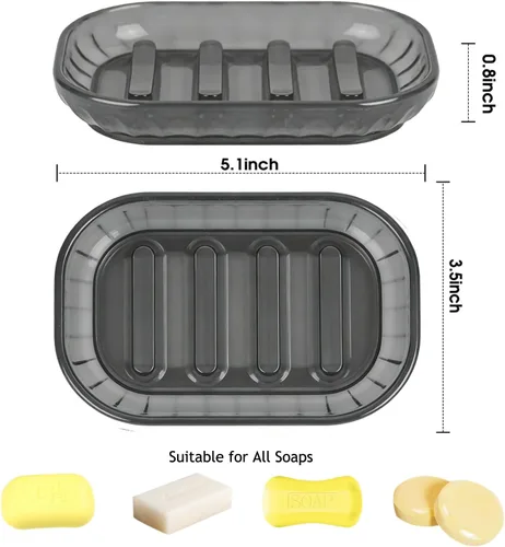 Miniatura 3 de Paquete de 2 jaboneras para jabón de barra, jaboneras de baño, bandeja para jabón, jaboneras para ducha, baño, fregadero de cocina, jabonera