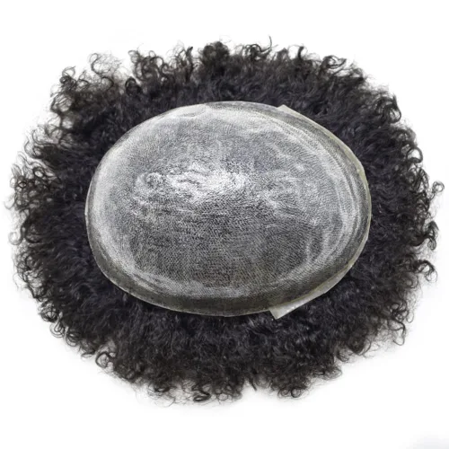 Miniatura 7 de LYRICAL HAIR Afro Toupee para hombres negros, sistemas de reemplazo de cabello humano afro ondulado de 0.236 pulgadas, inyección de poliuretano