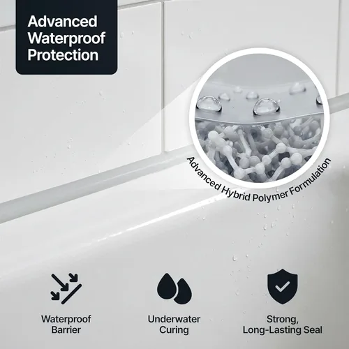 Miniatura 4 de Sellador Adhesivo de Polímero Híbrido Gris Claro para Cocina y Baño 13.1oz Todo en Uno Impermeable Resistente a la Intemperie Pintable