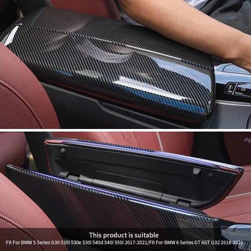 Miniatura 5 de para BMW Serie 5 E60 E61 F10 F11 G30 G32 2004-2021 Cubierta de Caja de Reposabrazos de Coche Color Fibra de Carbono Caja de Consola Central Panel