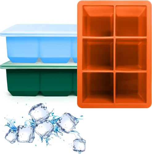 Miniatura 10 de Excnorm Bandejas de silicona para cubitos de hielo, paquete de 3, moldes de silicona para cubitos de hielo de gran tamaño con tapa extraíble a