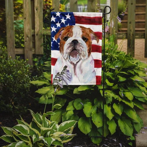 Miniatura 2 de Caroline's Treasures SS4046GF Bandera de Estados Unidos con Bulldog Inglés para jardín, bandera decorativa para patio exterior, patio, parterres