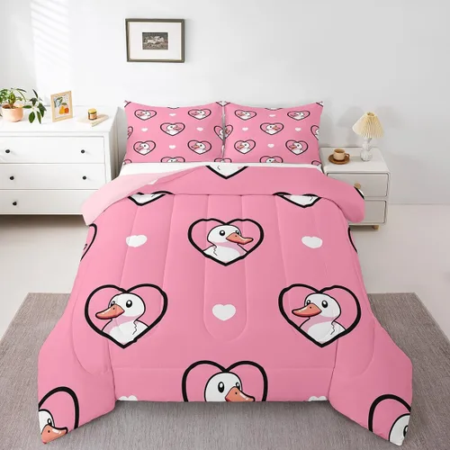 Miniatura 44 de Erosebridal Juego de ropa de cama a cuadros azul para niños, juego de cama individual con diseño de patos amarillos de dibujos animados, juego