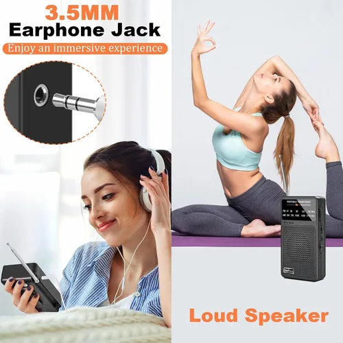 Miniatura 4 de TRELC Radio portátil AM FM, mini radios de transistor a pilas con clip trasero y cordón, excelente recepción, altavoz y conector para auriculares