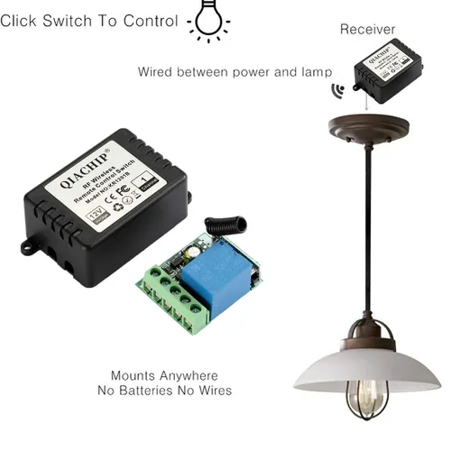 Miniatura 4 de QIACHIP DC 12V 1CH 433MHz control remoto inalámbrico de relé RF interruptor momentáneo de luz transmisor con receptor (1 relé)