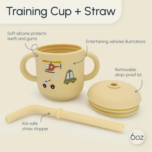 Miniatura 2 de Vaso de silicona para niños de 6 meses y niños pequeños, lindo vaso para beber con popote para el primer entrenamiento, botella de agua para bebé