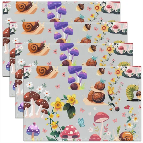 Miniatura 29 de jejeloiu Juego de 4 manteles individuales decorativos de hongos de 18 x 12 pulgadas, manteles individuales de mesa con diseño de hongos de dibujos
