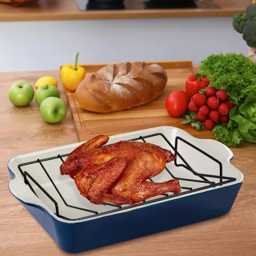Miniatura 5 de Rejillas para asar a la parrilla y ahumar, estante para asar pavo, se puede utilizar en ambos lados, 12 x 10 pulgadas, color negro