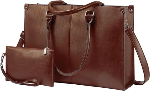 Miniatura 23 de LOVEVOOK Bolsa de mano para laptop para mujer, 15.6 pulgadas, de gran capacidad, de cuero vintage, impermeable, con bolso de mano, regalo ideal