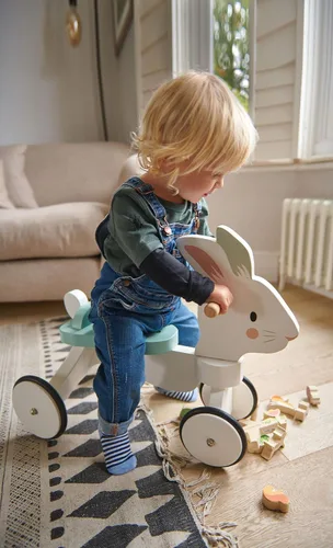 Miniatura 3 de Tender Leaf Toys - Carrera de conejo - Bicicleta temática de conejo de cuatro ruedas de madera con anillo de goma y mango - Desarrollo temprano