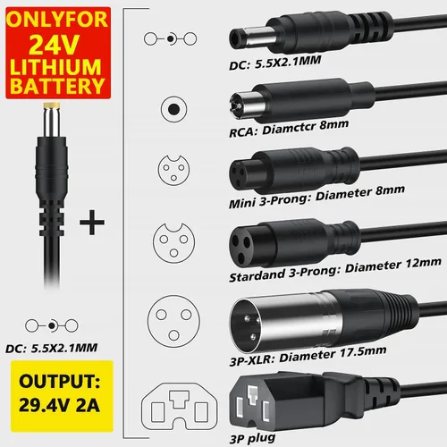 Miniatura 3 de QKIIP Cargador de batería de litio de 24 V, 29.4 V 2 A cargador rápido de repuesto para GoTrax, Razor, Ninebot Electric Scooter/Skateboard Smart LED