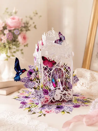 Miniatura 2 de ETA Tarjeta desplegable 3D de mariposas coloridas y colibríes, tarjeta de cumpleaños de animales 3D, tarjeta de la naturaleza, tarjeta del día