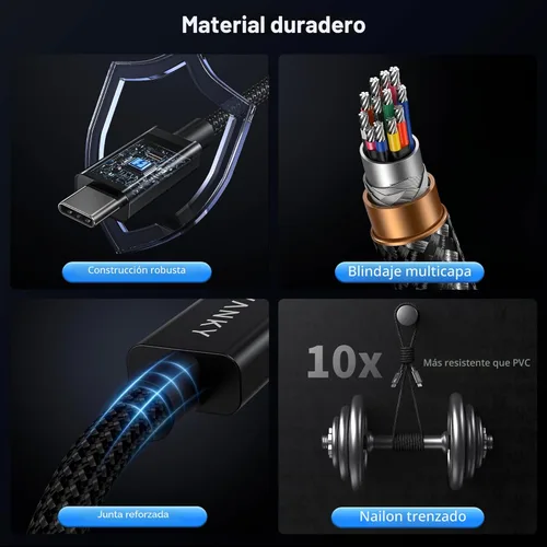 Miniatura 6 de IVANKY Certificado Intel Cable Thunderbolt 5 de 3.3 pies, hasta 120 Gbps y 240 W, cable Thunderbolt trenzado premium de 80 Gbps, compatible
