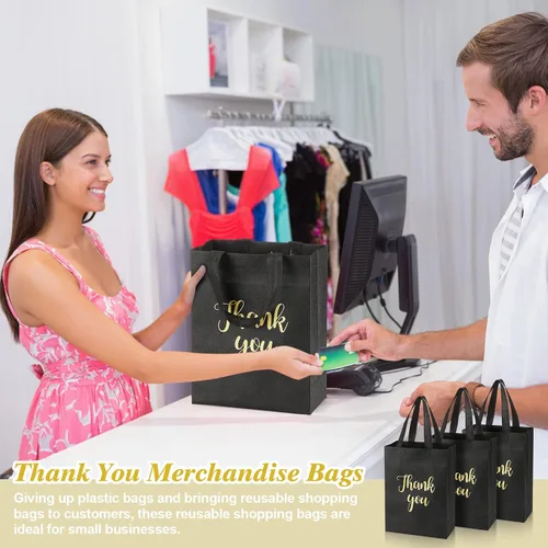 Miniatura 6 de Roowest 50 bolsas de regalo de agradecimiento con asa, bolsa plegable no tejida reutilizable a granel para baby shower, boda, 10 x 8 x 4 pulgadas
