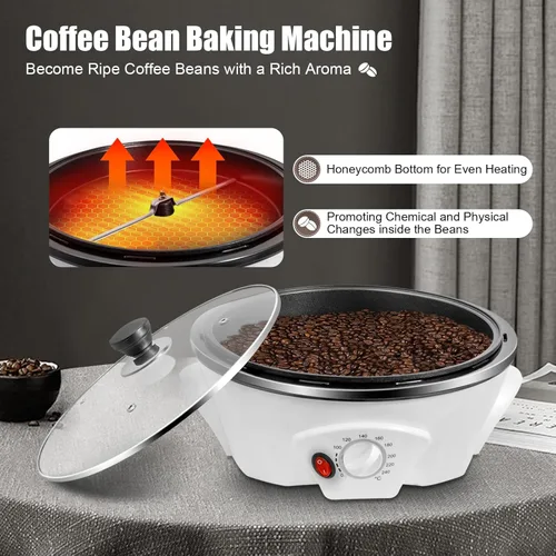 Miniatura 2 de Tostador de café eléctrico para uso doméstico, tostadora de café de grano de maní de 800 W, temperatura ajustable, para cafeterías, familias, clubes
