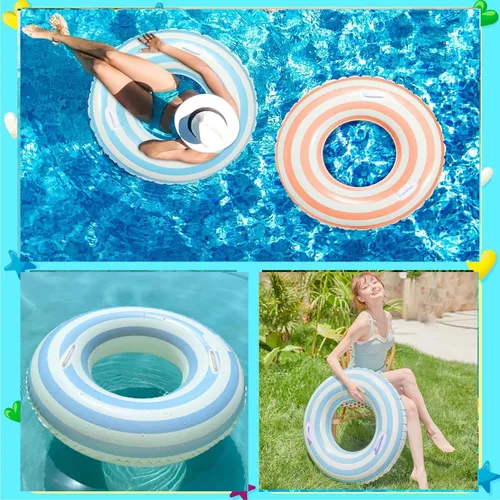 Miniatura 7 de Flotador de piscina grande a rayas, flotadores inflables de piscina para adultos, paquete de 2 flotadores de piscina, tubos de piscina, anillos