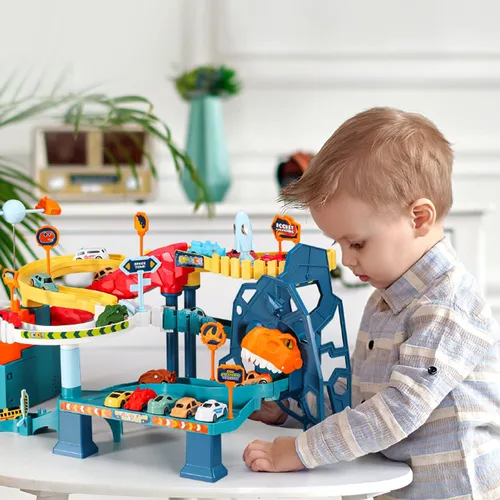 Miniatura 2 de RedCrab Juego de autos espaciales para niños, juguete de pista de rampa de juguete sinuoso, juguete de colina de dinosaurios espaciales, juguetes