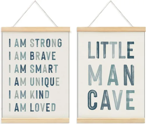 Miniatura 7 de ULEGIE Pósters de decoración para guardería de niños con marcos y colgador de madera, cartel de cueva de Little Man para niños, decoración de Verde