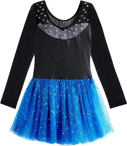 Miniatura 106 de EQSJIU Leotardo de baile de manga larga para niñas, vestido de ballet brillante con copo de nieve, tutú con falda tutú para niñas