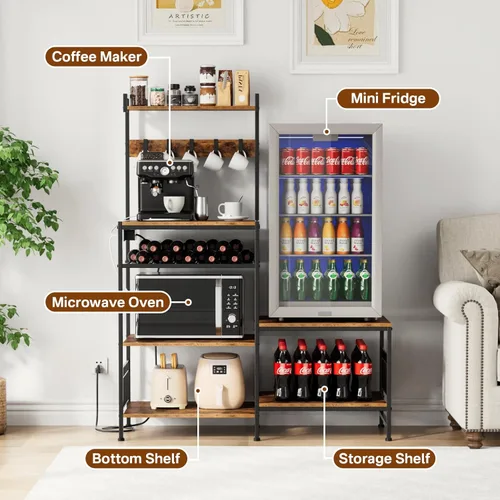 Miniatura 4 de Portin Mini soporte para nevera, gabinete de barra de café con toma de corriente, mini refrigerador y soporte para microondas con ganchos en S, 7