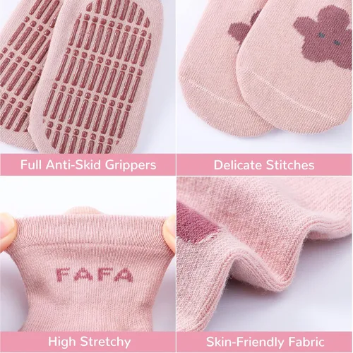Miniatura 3 de BOOPH Calcetines antideslizantes para niños pequeños, 5 pares