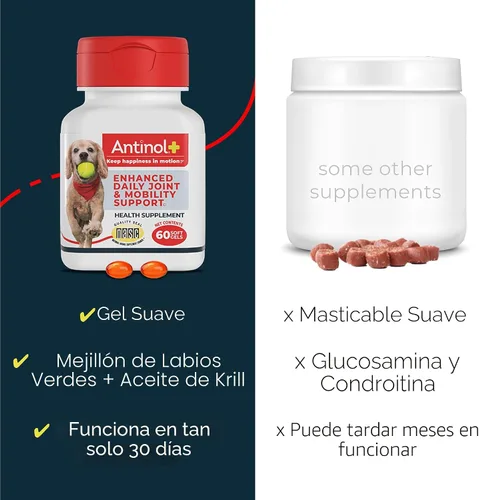 Miniatura 7 de Antinol Suplemento para la movilidad, la cadera y las articulaciones para perros, mejillones de labios verdes y aceite de krill, suplemento
