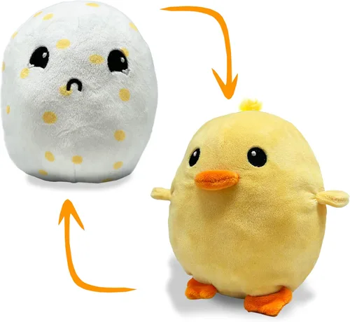 Peluche reversible de pollo a huevo | Feliz + triste | Muestra tu estado de ánimo | Peluche para aliviar el estrés de 7 pulgadas