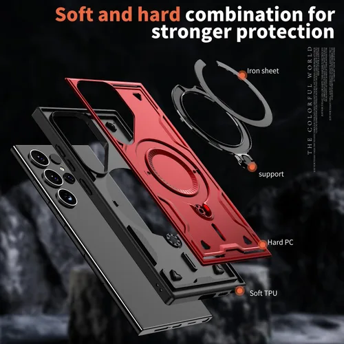 Miniatura 4 de Funda para Galaxy S26 Ultra, compatible con MagSafe, funda híbrida 2 en 1 protectora delgada y resistente con soporte magnético invisible para Rojo