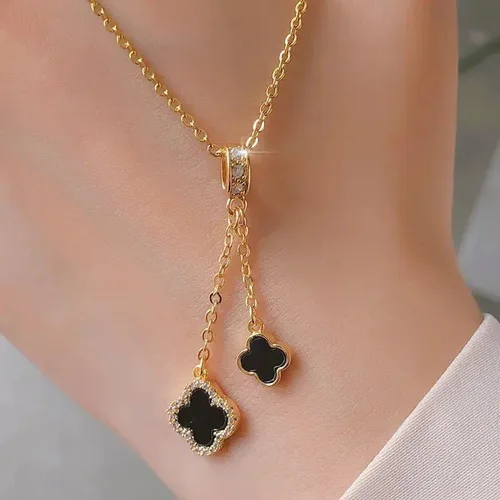 Miniatura 6 de Ruannan Collar de trébol de cuatro hojas chapado en oro de 18 quilates, collares con colgante de trébol de la suerte, collares con colgante
