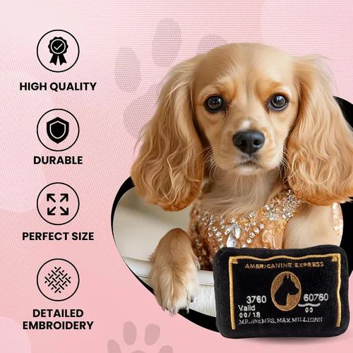 Miniatura 4 de Dog Diggin Designs Americanine Express - Juguete de peluche para perro, diseño de parodia inspirado en el lujo, tarjeta de crédito con chirriante