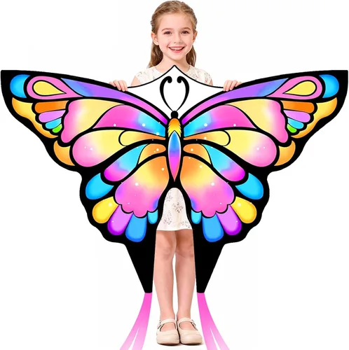 Simxkai Cometa de mariposa para niños y adultos, fácil de volar azul cometa grande para principiantes, mango de línea incluido (1 paquete de 2