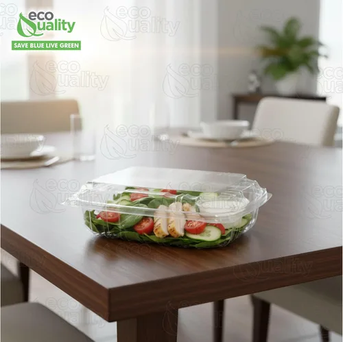 Miniatura 5 de EcoQuality Recipiente de plástico transparente con tapa con bisagras, 8 x 8 x 2 pulgadas, recipiente para llevar con un solo compartimento