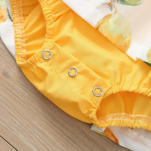 Miniatura 4 de Mameluco con estampado de manga mosca de encaje para niñas recién nacidas, conjunto de diadema para baile 2t (amarillo, 9-12 meses)